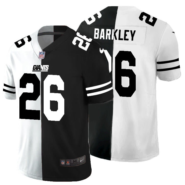 Men's New York Giants #26 Saquon Barkley Black & White Split Stitched Jersey